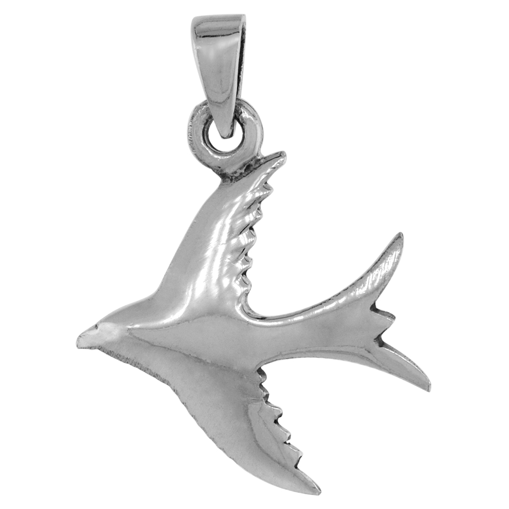 1 1/4 inch Sterling Silver Sparrow Pendant Diamond-Cut Oxidized finish NO Chain