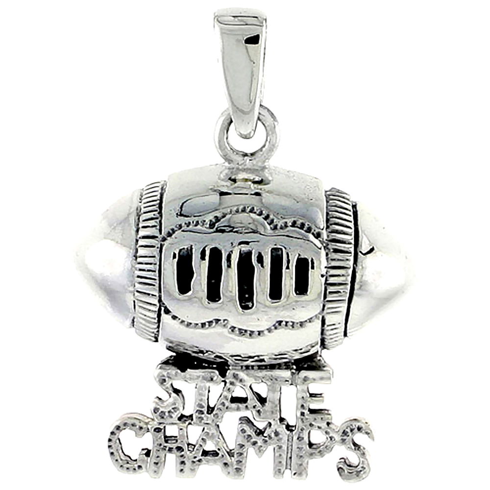 STERLING SILVER STATE CHAMPS FOOTBALL WORD CHARM 3/4 INCH TALL