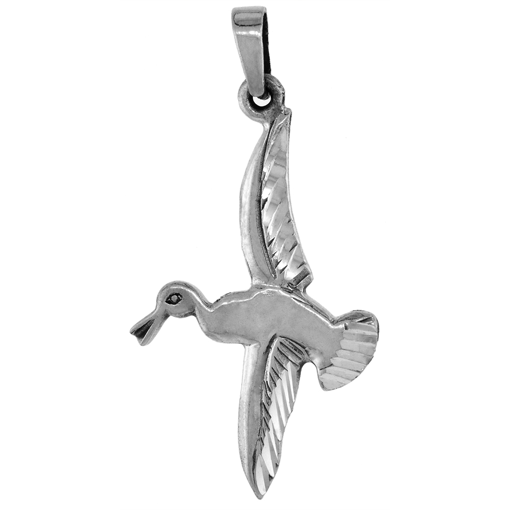 Large 2 inch Sterling Silver Duck Necklace Diamond-Cut Oxidized finish available with or without chain