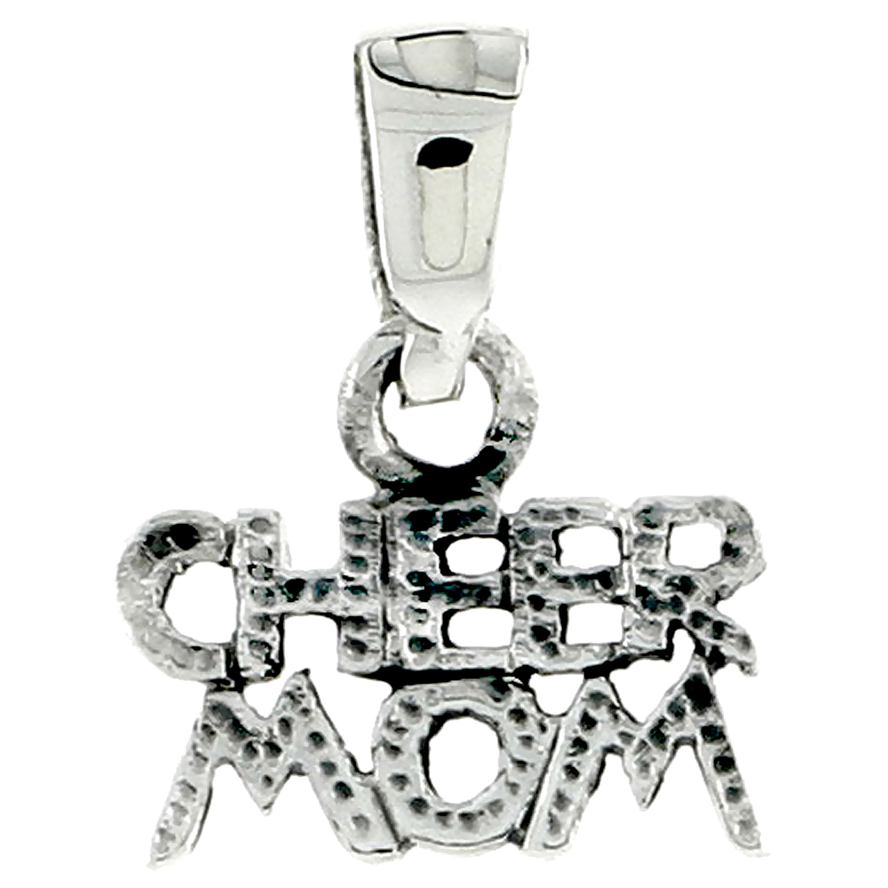 STERLING SILVER CHEER MOM WORD CHARM 3/8 INCH TALL