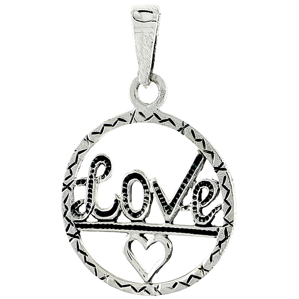 STERLING SILVER LOVE W/ HEART CUT-OUT WORD CHARM 1 INCH TALL