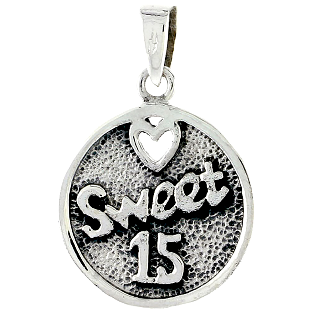 STERLING SILVER QUINCEANERA SWEET 15 ROUND WORD CHARM 3/4 INCH TALL