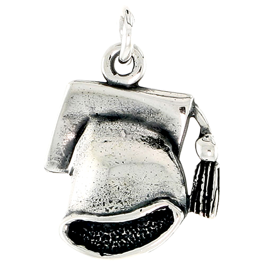 STERLING SILVER GRADUATION CAP CHARM 3/4 INCH TALL