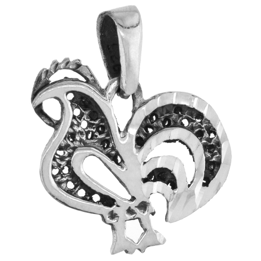 1 1/16 inch Sterling Silver Filigree Bird Pendant Diamond-Cut Oxidized finish NO Chain