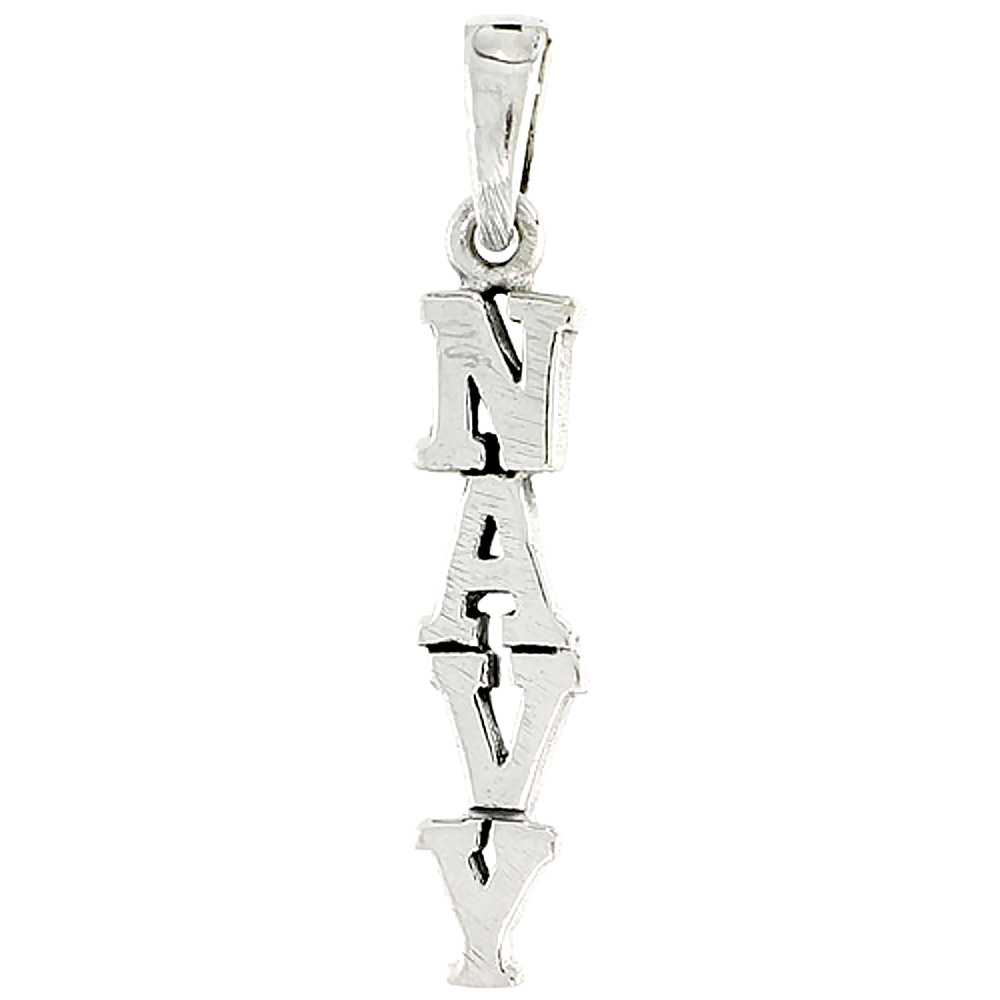 STERLING SILVER NAVY WORD CHARM 1 INCH TALL