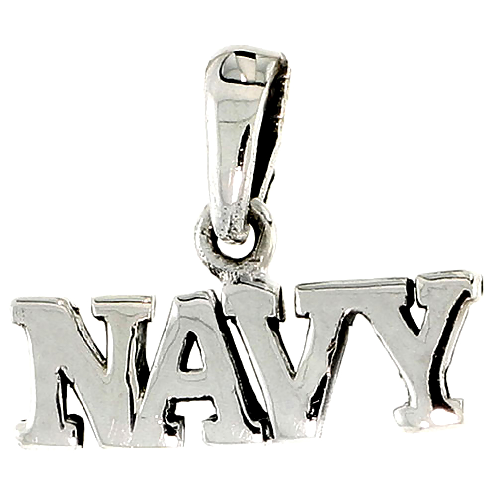 STERLING SILVER NAVY WORD CHARM 3/4 INCH WIDE