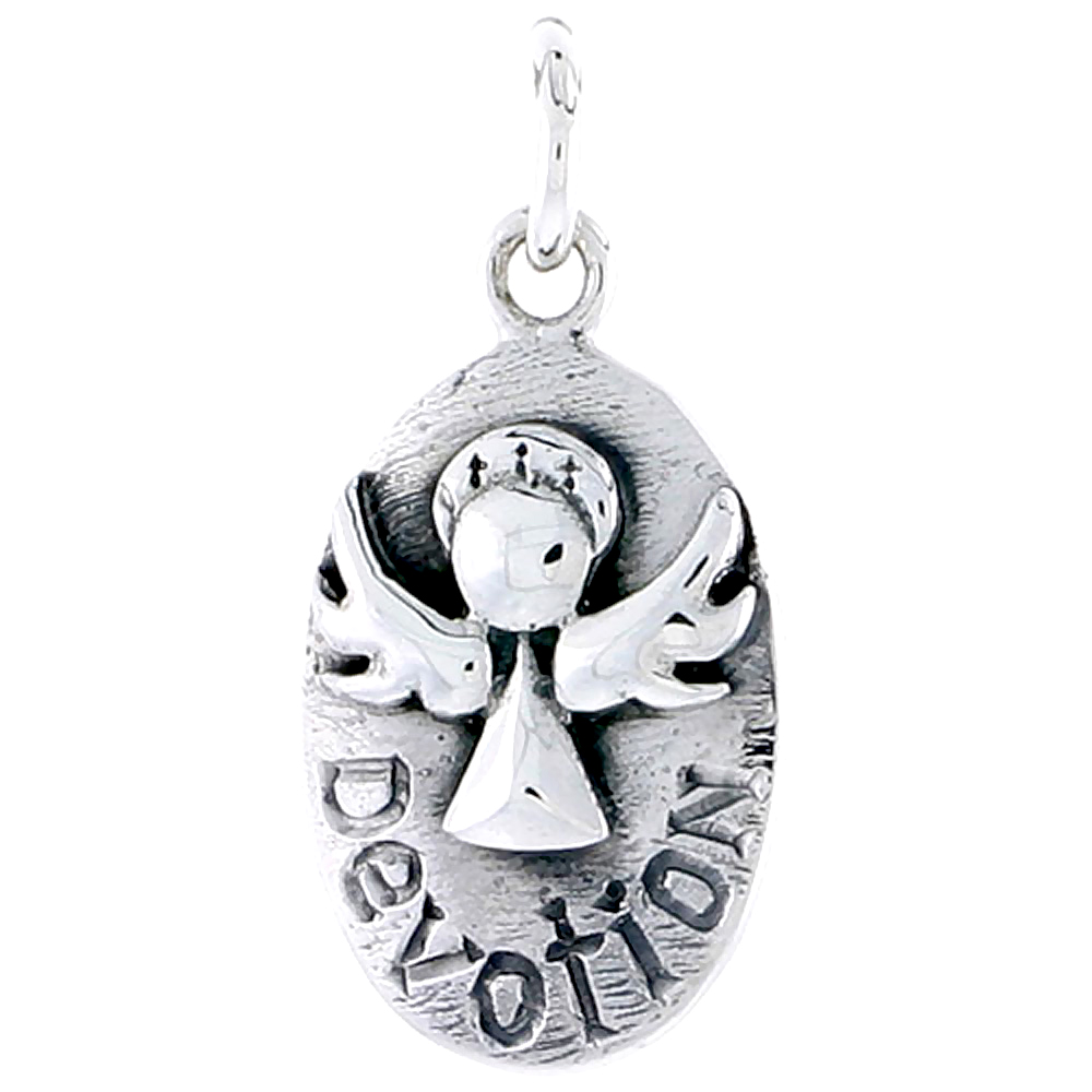 STERLING SILVER GUARDIAN ANGEL DEVOTION INSPIRATIONAL CHARM 3/4 INCH TALL