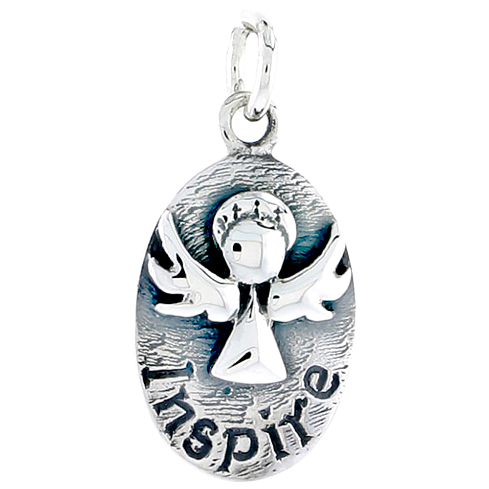 STERLING SILVER GUARDIAN ANGEL INSPIRE INSPIRATIONAL CHARM 3/4 INCH TALL