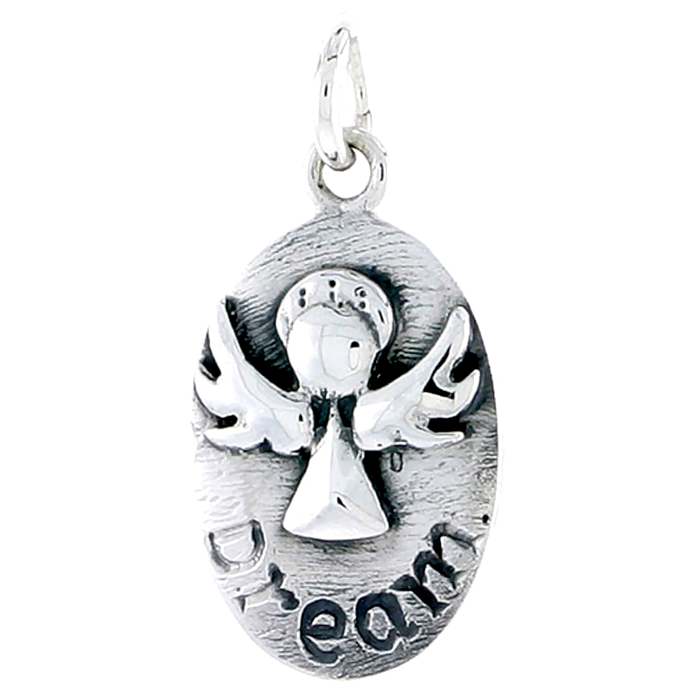 STERLING SILVER GUARDIAN ANGEL DREAM INSPIRATIONAL CHARM 3/4 INCH TALL