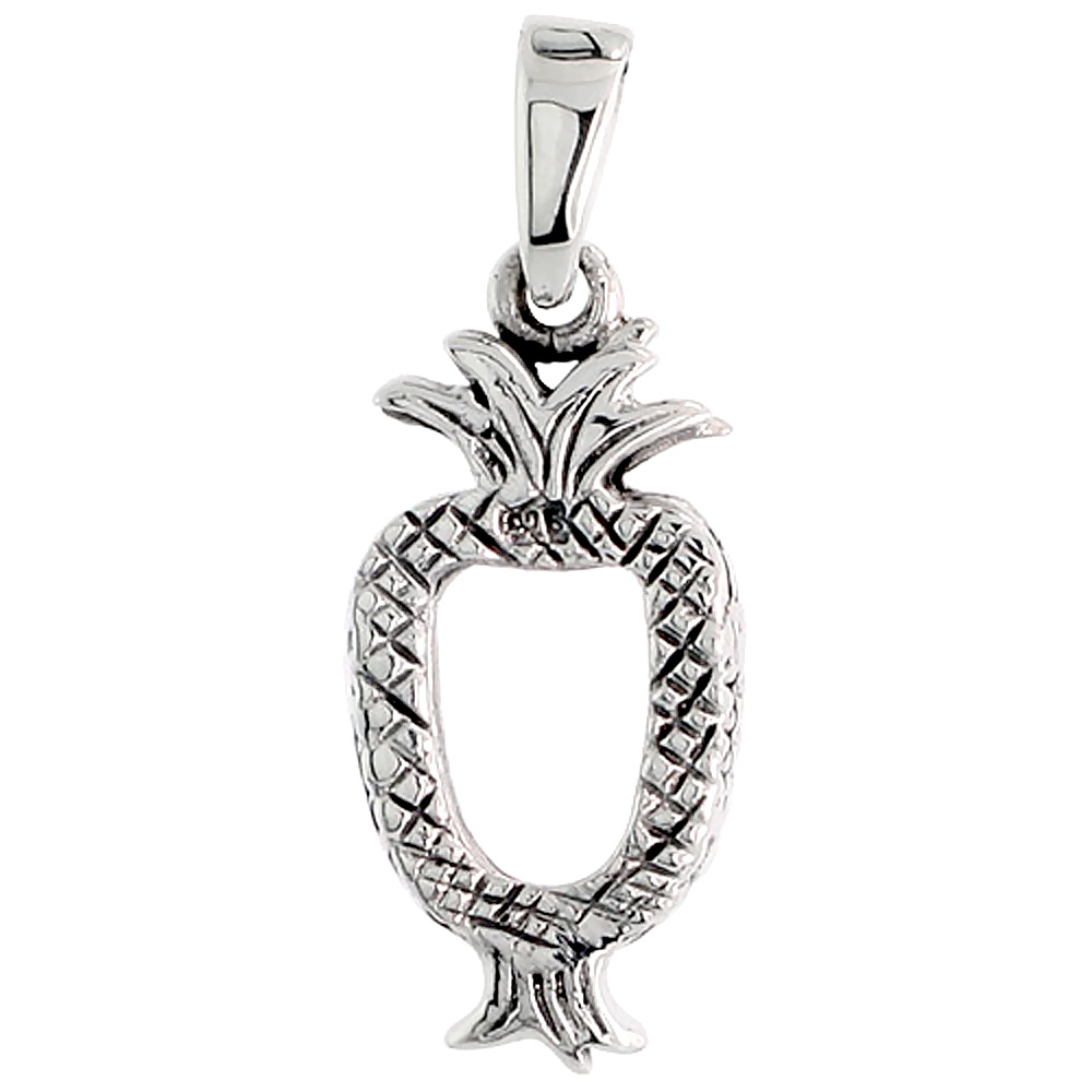 STERLING SILVER MINI PHOTO FRAME PINEAPPLE CUT-OUT CHARM 3/4 INCH TALL