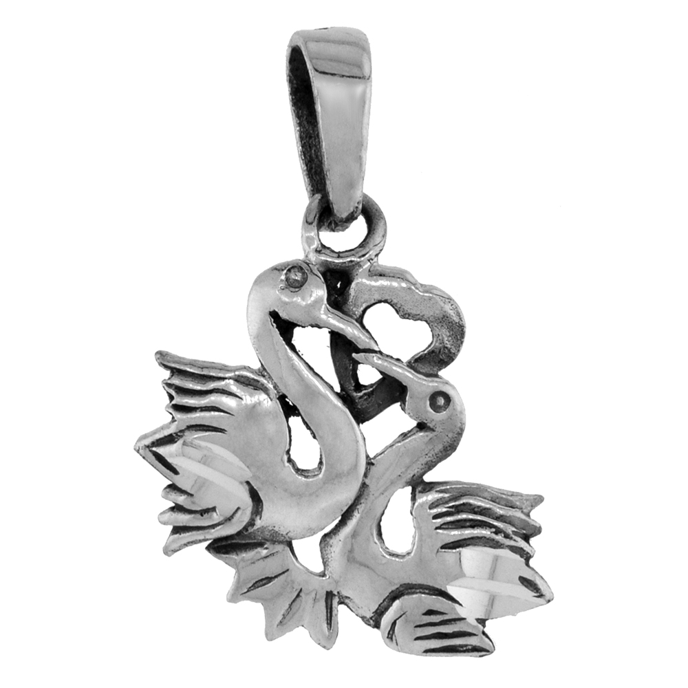 1 1/4 INCH STERLING SILVER SWANS PENDANT DIAMOND-CUT OXIDIZED FINISH NO CHAIN (NO CHAIN)