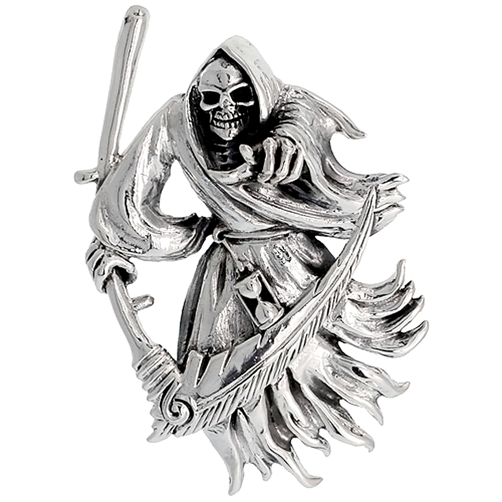 STERLING SILVER LARGE GRIM REAPER CHARM 2 INCH TALL