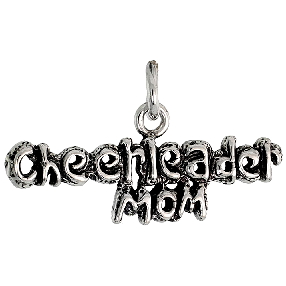 STERLING SILVER CHEERLEADER MOM WORD CHARM 1 1/8 INCH WIDE