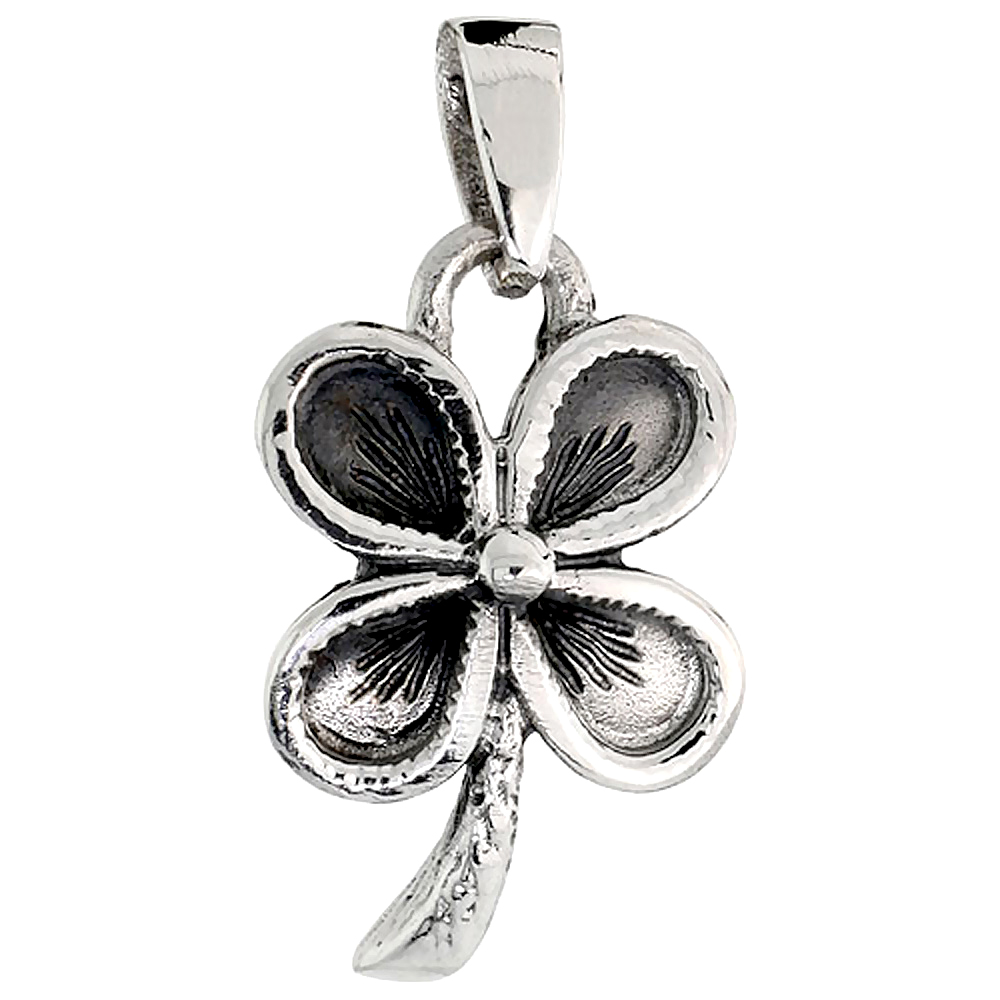 STERLING SILVER 4-LEAF CLOVER CHARM 3/4 INCH TALL