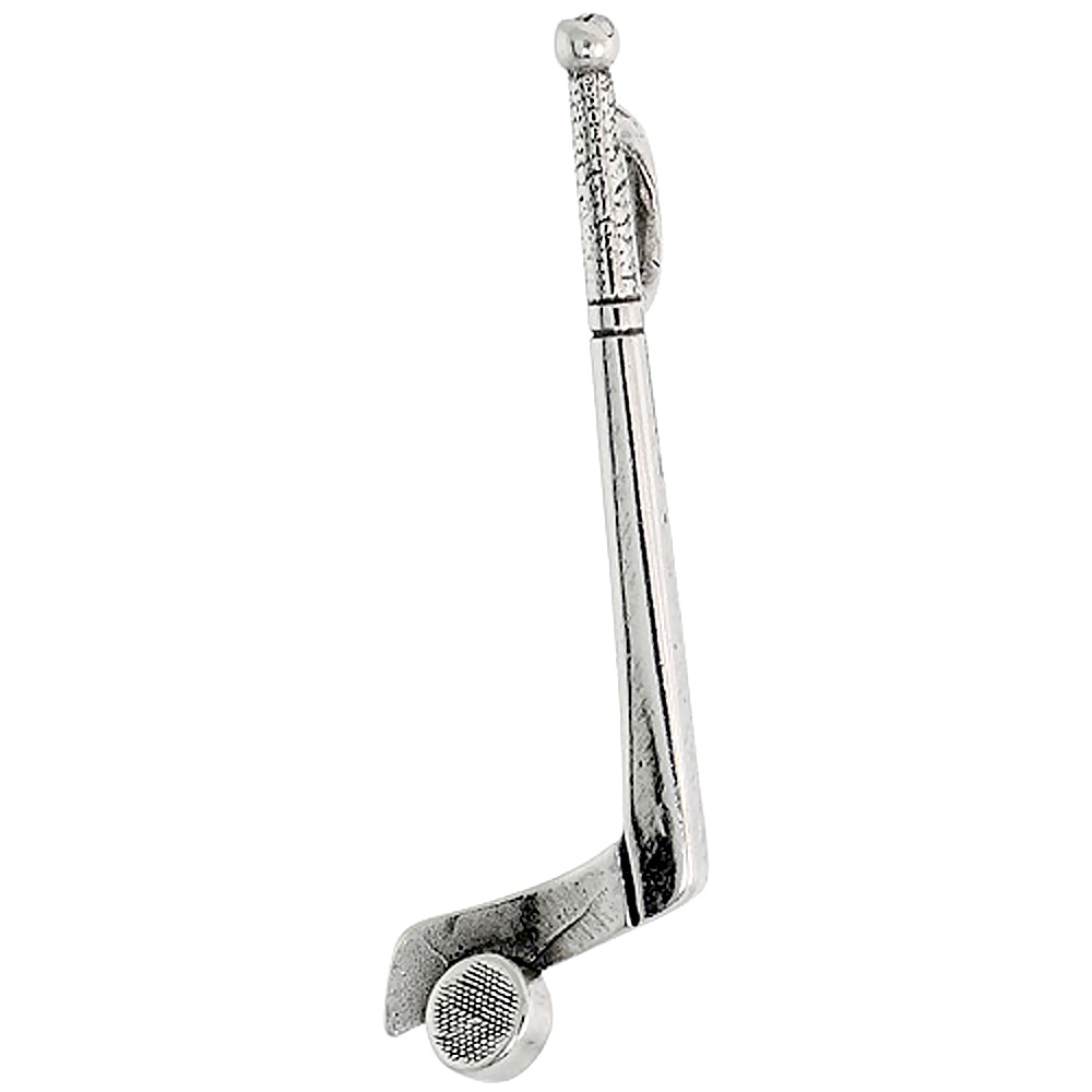 STERLING SILVER HOCKEY STICK & PUCK CHARM 1 3/8 INCH WIDE