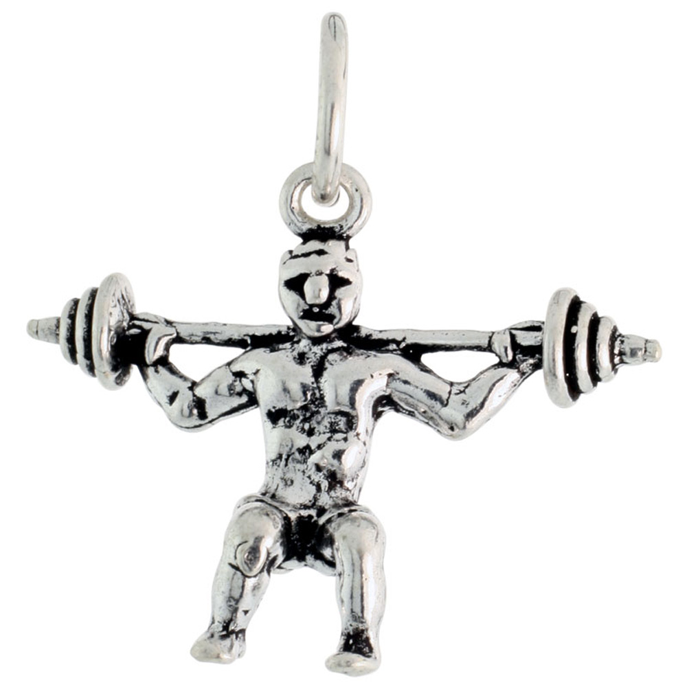 STERLING SILVER WEIGHTLIFTER CHARM 1 INCH TALL