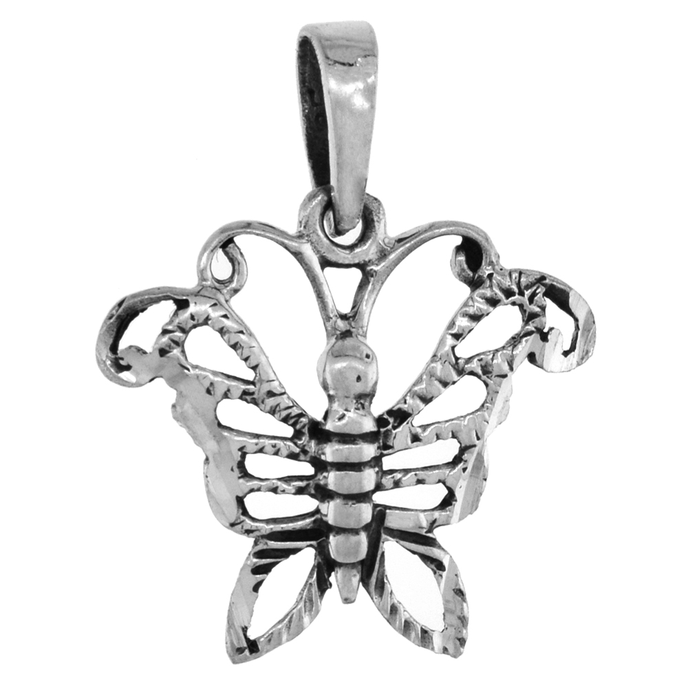 1 INCH STERLING SILVER BUTTERFLY PENDANT FOR WOMEN DIAMOND-CUT OXIDIZED FINISH NO CHAIN (NO CHAIN)