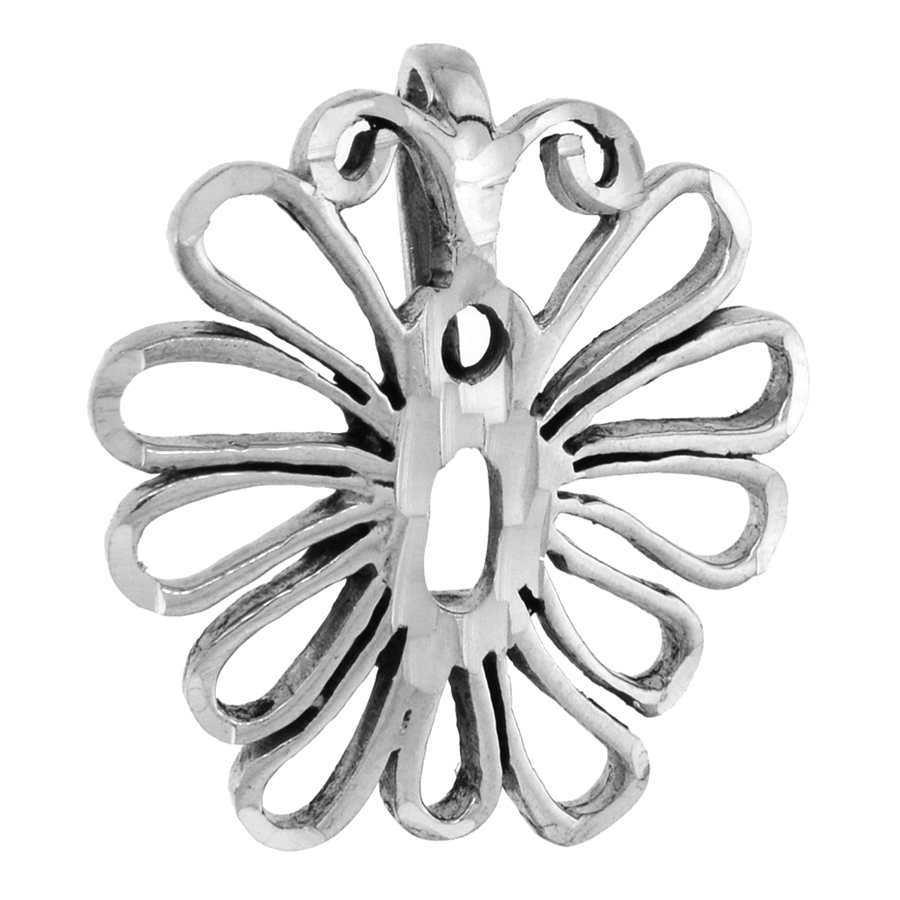 1 inch Sterling Silver Cut-out Butterfly Pendant for Women Diamond-Cut Oxidized finish NO Chain
