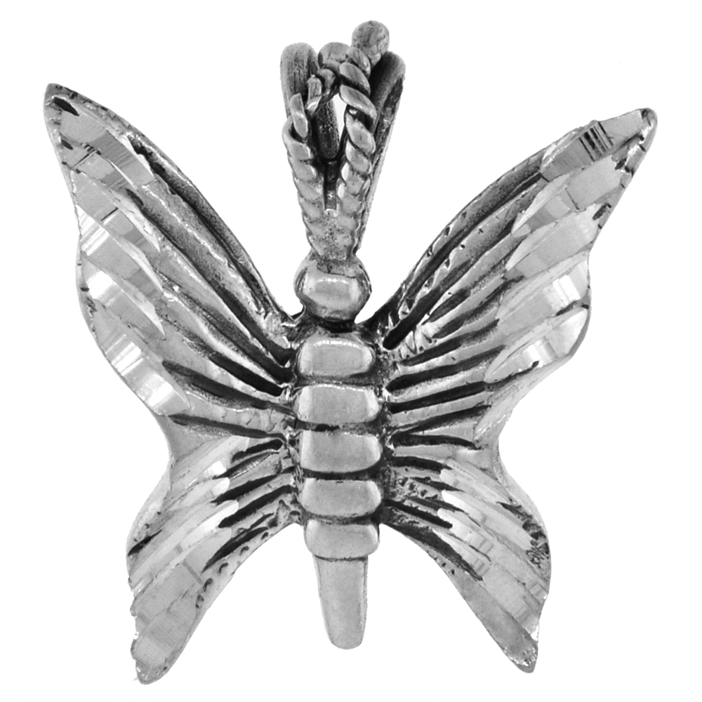 1 INCH STERLING SILVER BUTTERFLY PENDANT FOR WOMEN DIAMOND-CUT OXIDIZED FINISH NO CHAIN (NO CHAIN)