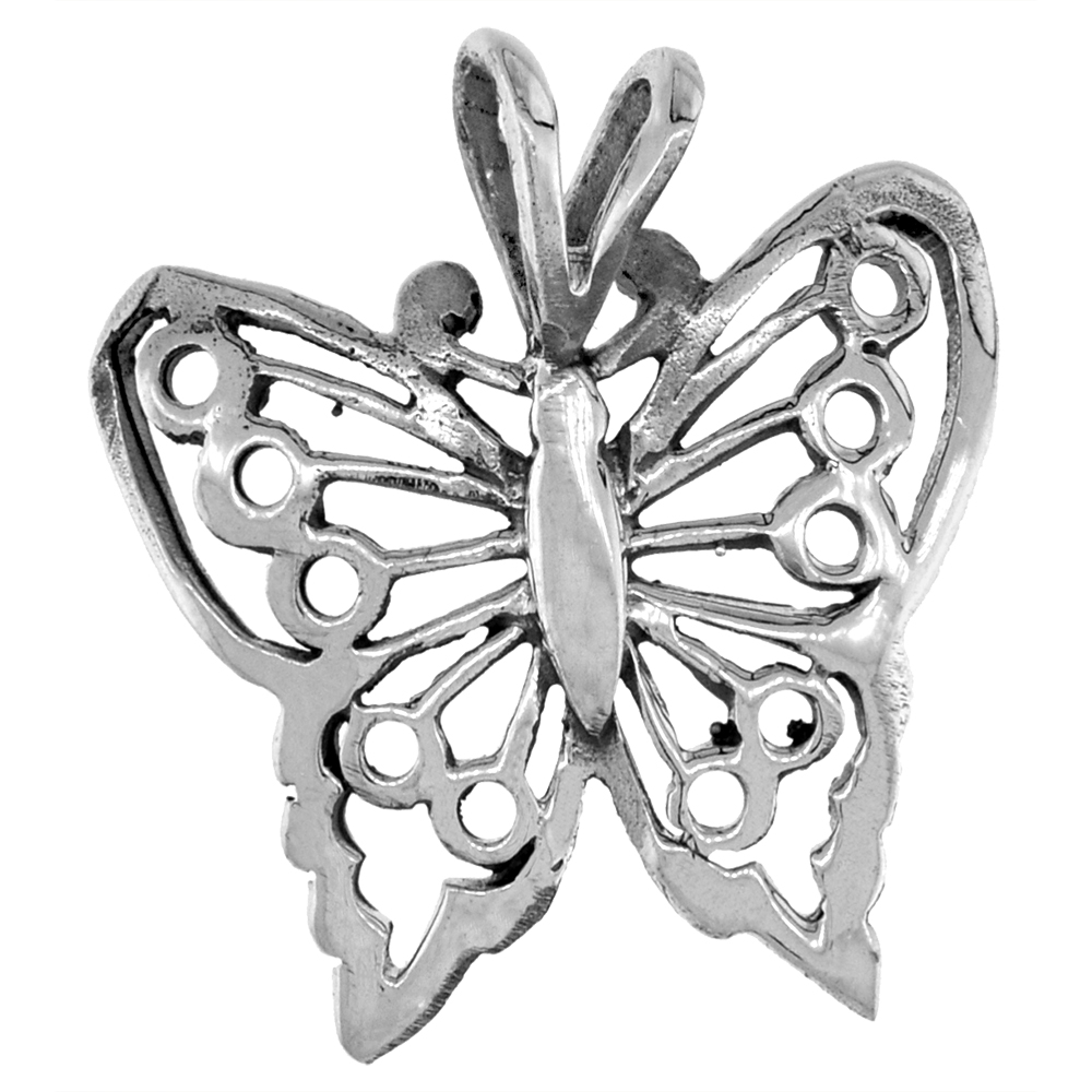 7/8 INCH STERLING SILVER BUTTERFLY PENDANT FOR WOMEN DIAMOND-CUT OXIDIZED FINISH NO CHAIN (NO CHAIN)