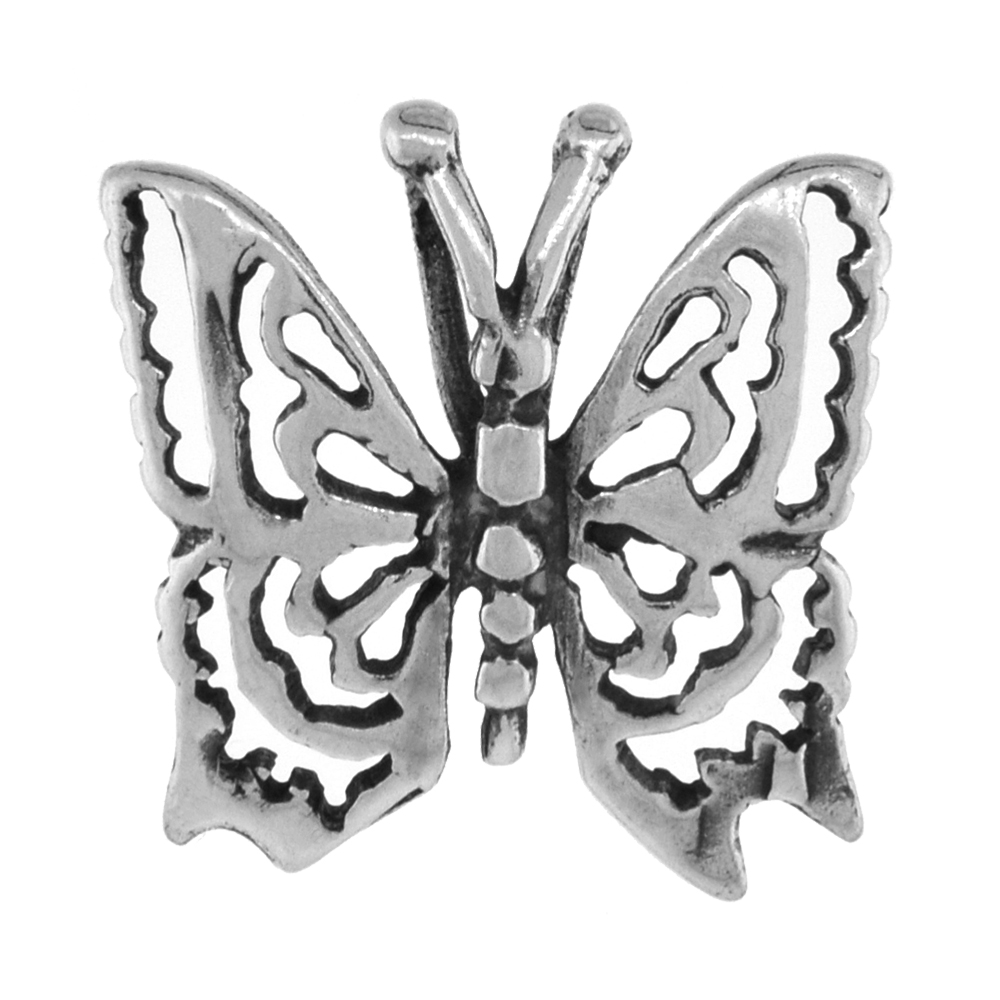 Small 3/4 inch Sterling Silver Butterfly Necklace for Women Diamond-Cut Oxidized finish available with or without chain
