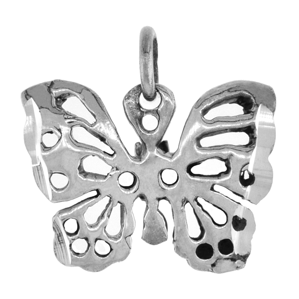 TINY 5/8 INCH STERLING SILVER FILIGREE BUTTERFLY PENDANT FOR WOMEN DIAMOND-CUT OXIDIZED FINISH NO CHAIN (NO CHAIN)