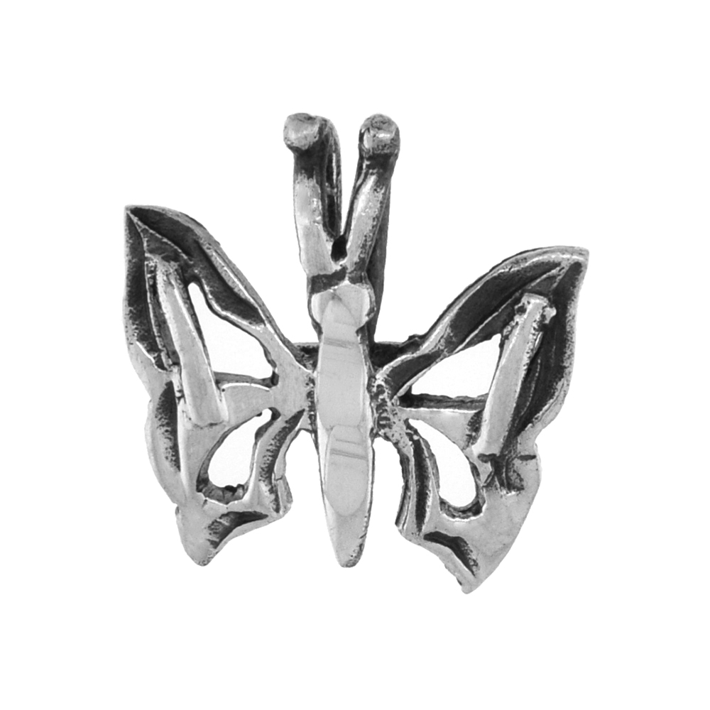 VERY TINY 1/2 INCH STERLING SILVER BUTTERFLY PENDANT FOR WOMEN DIAMOND-CUT OXIDIZED FINISH NO CHAIN (NO CHAIN)