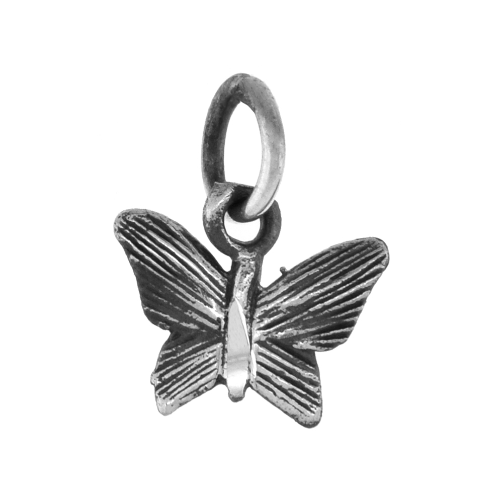 TINY 1/2 INCH STERLING SILVER BUTTERFLY PENDANT FOR WOMEN DIAMOND-CUT OXIDIZED FINISH NO CHAIN (NO CHAIN)