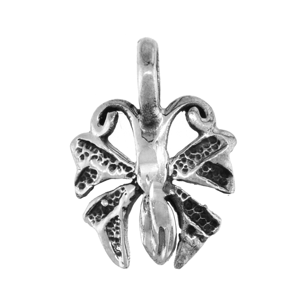 TINY 5/8 INCH STERLING SILVER TEENY BUTTERFLY PENDANT FOR WOMEN DIAMOND-CUT OXIDIZED FINISH NO CHAIN (NO CHAIN)