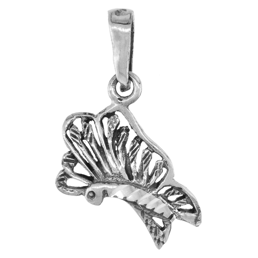 1 inch Sterling Silver Butterfly Pendant for Women Diamond-Cut Oxidized finish NO Chain