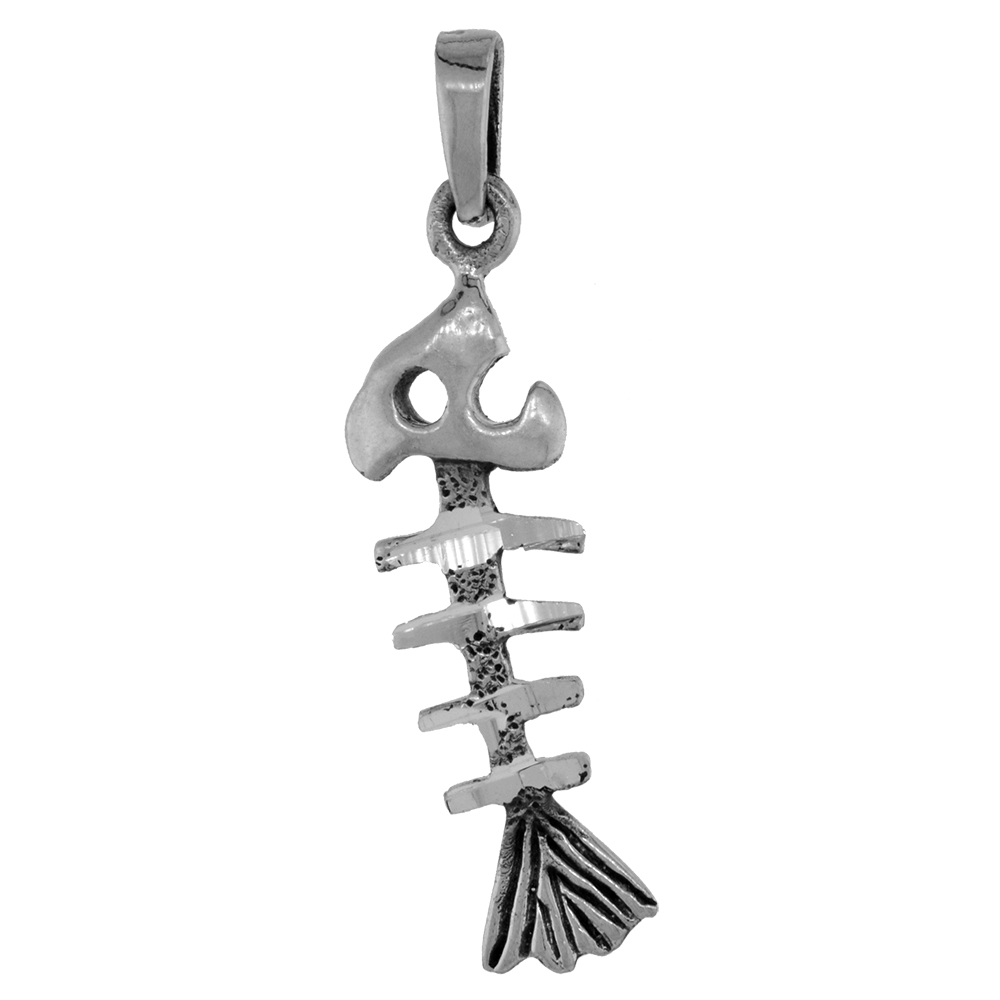 1 1/2 INCH STERLING SILVER DEAD FISH PENDANT DIAMOND-CUT OXIDIZED FINISH NO CHAIN (NO CHAIN)