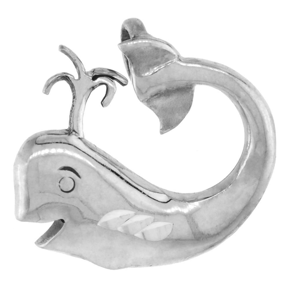 1 INCH STERLING SILVER HAPPY WHALE PENDANT DIAMOND-CUT OXIDIZED FINISH NO CHAIN (NO CHAIN)
