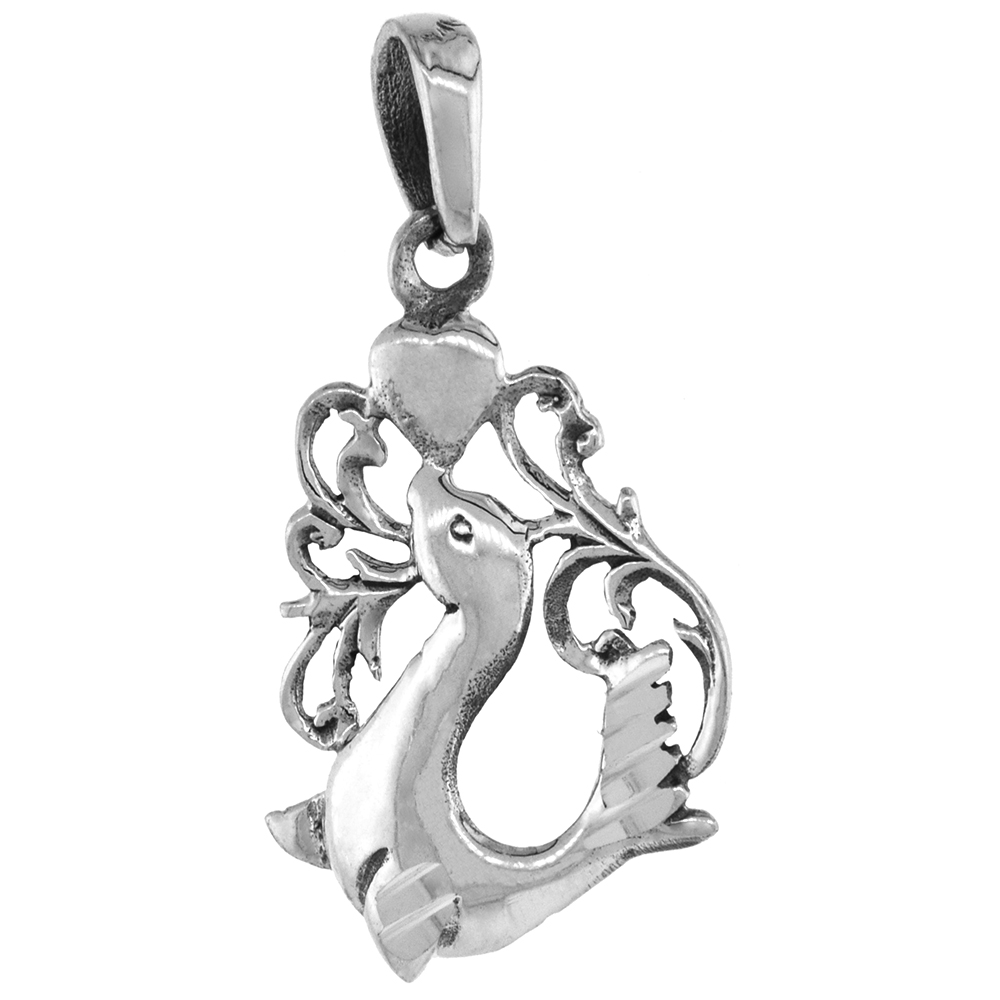 1 INCH STERLING SILVER SEAL BALANCING HEART PENDANT DIAMOND-CUT OXIDIZED FINISH NO CHAIN (NO CHAIN)
