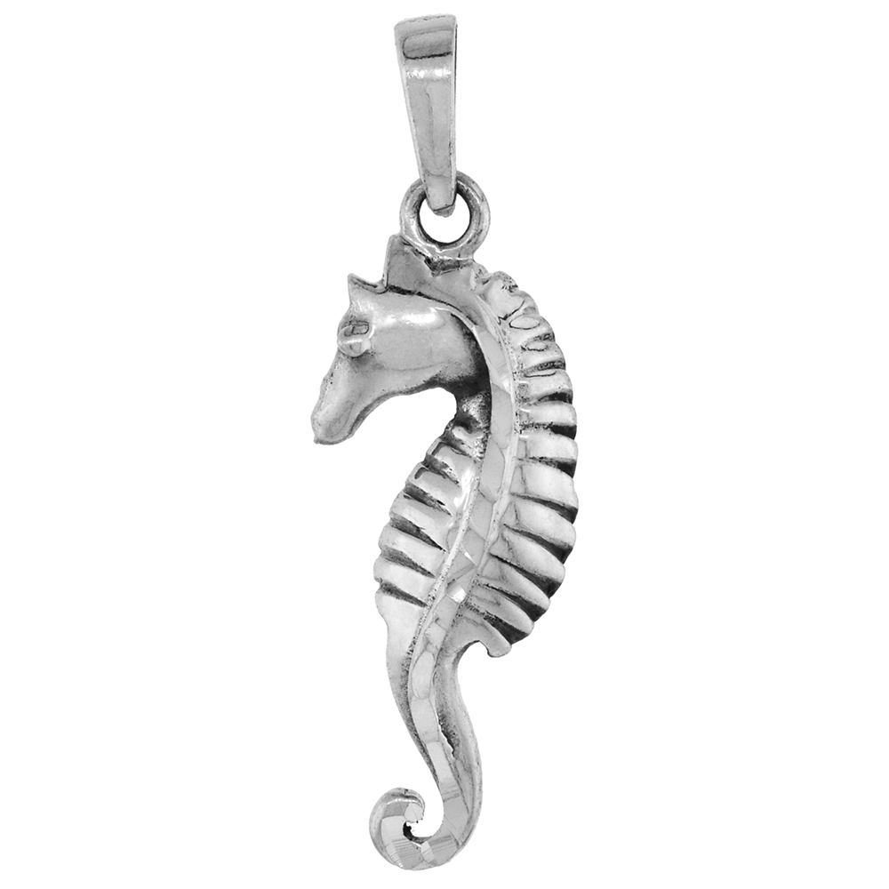 1 1/8 INCH STERLING SILVER SEAHORSE PENDANT DIAMOND-CUT OXIDIZED FINISH NO CHAIN (NO CHAIN)