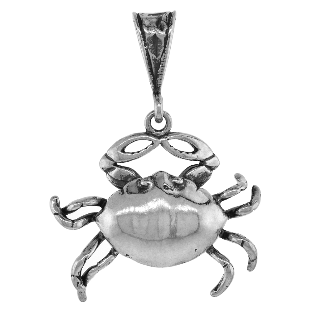 1 inch Sterling Silver Cancer Crab Necklace Diamond-Cut Oxidized finish available with or without chain