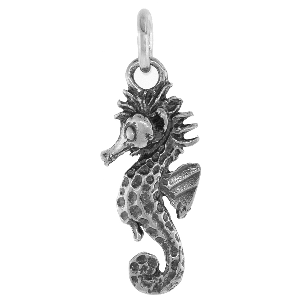 7/8 inch Sterling Silver Seahorse Necklace Diamond-Cut Oxidized finish available with or without chain