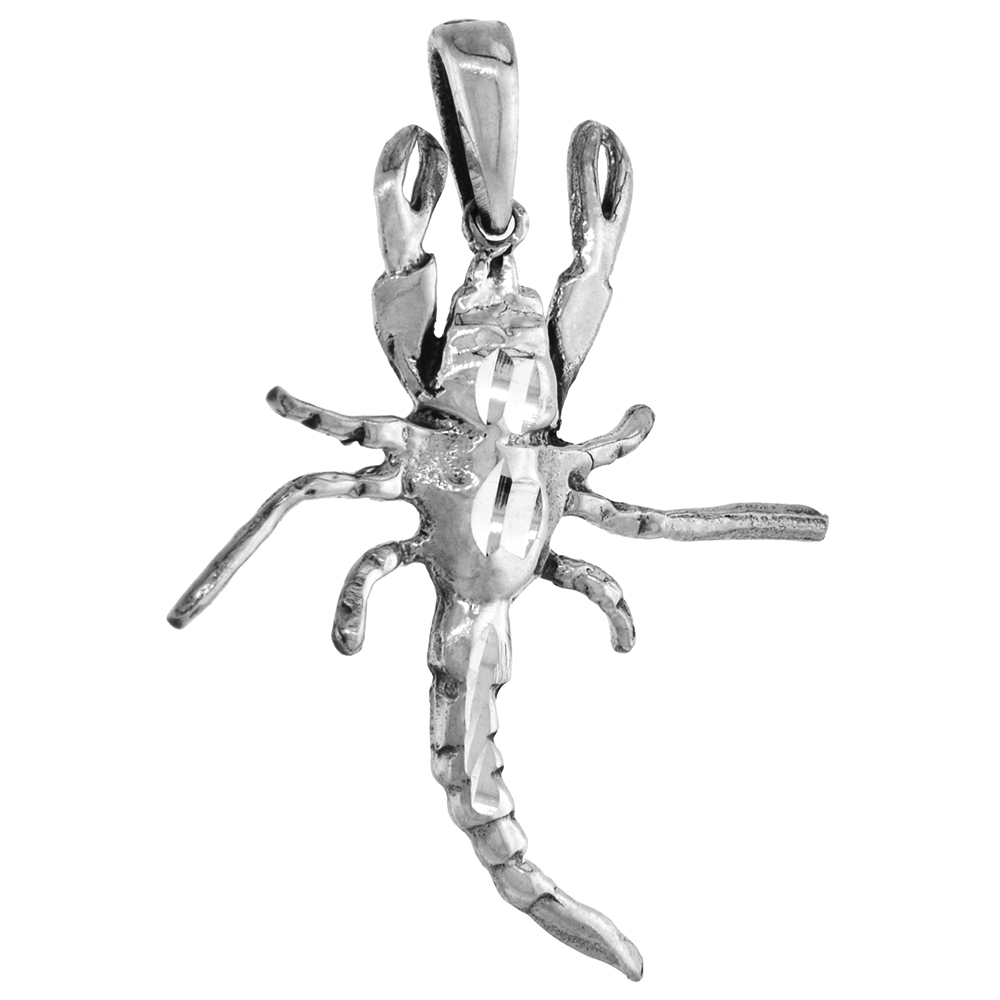 1 1/4 INCH STERLING SILVER SHRIMP PENDANT DIAMOND-CUT OXIDIZED FINISH NO CHAIN (NO CHAIN)