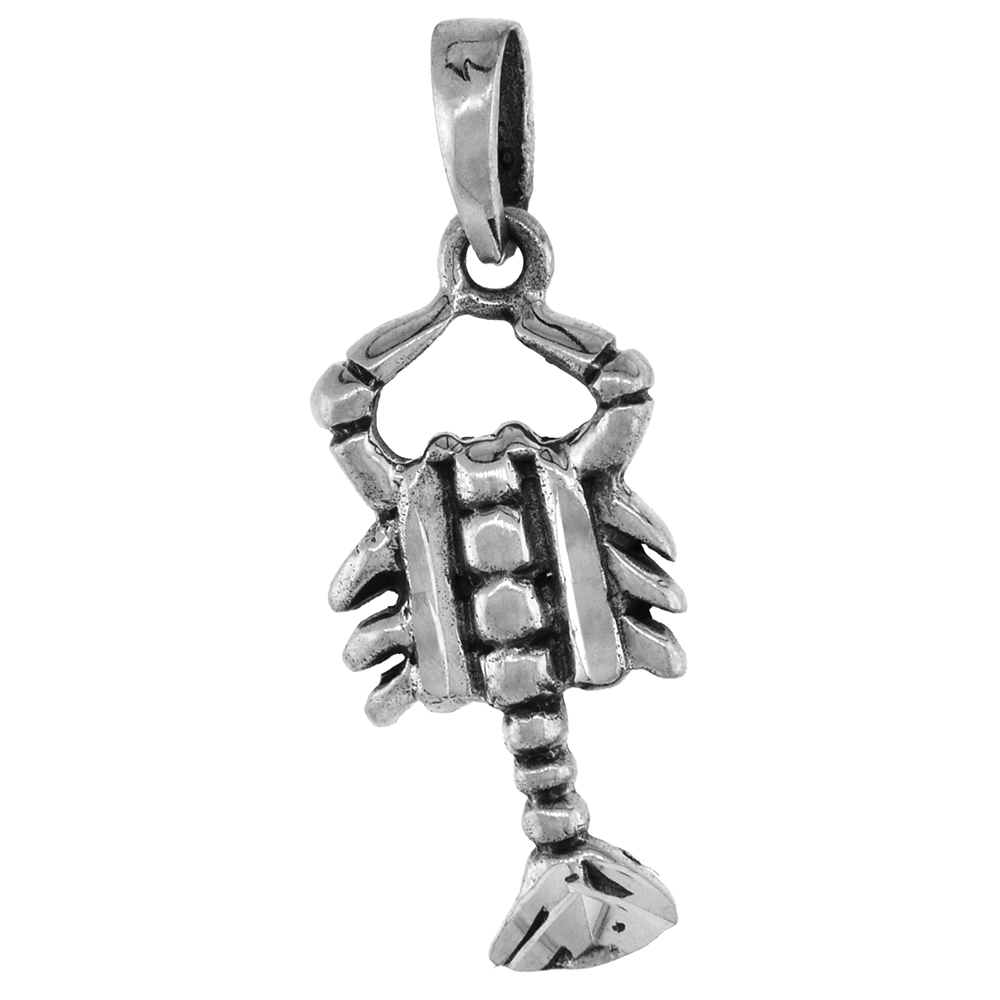 1 inch Sterling Silver Lobster Pendant Diamond-Cut Oxidized finish NO Chain