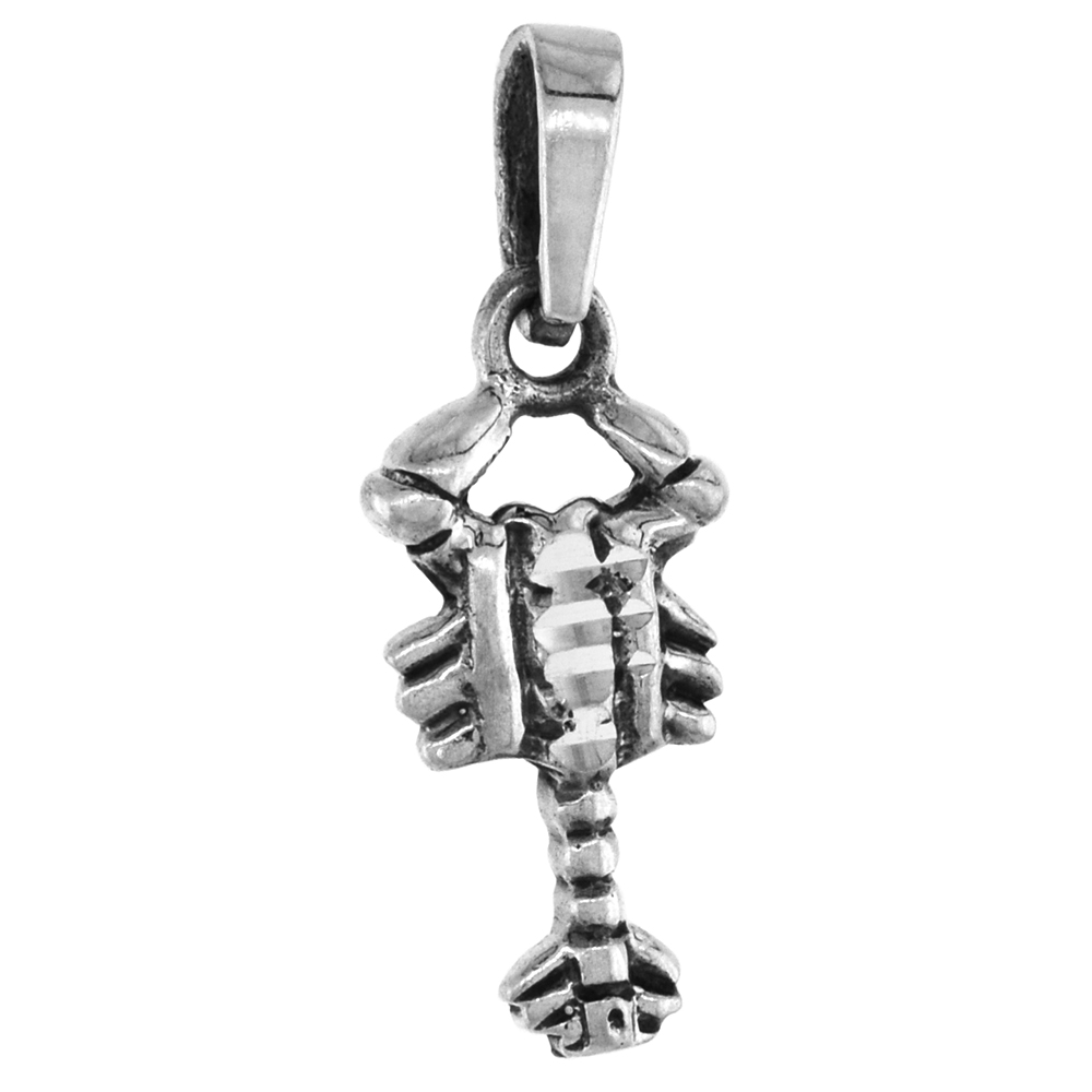 Small 3/4 inch Sterling Silver Lobster Pendant for Women Diamond-Cut Oxidized finish NO Chain