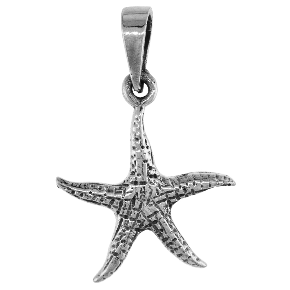 7/8 INCH STERLING SILVER STARFISH PENDANT DIAMOND-CUT OXIDIZED FINISH NO CHAIN (NO CHAIN)