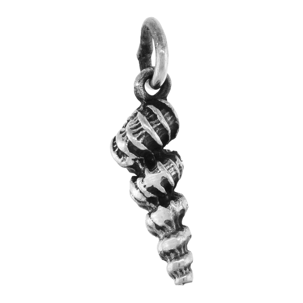 TINY 5/8 INCH STERLING SILVER HIGH SPIRE SEA SNAIL SHELL PENDANT FOR WOMEN DIAMOND-CUT OXIDIZED FINISH NO CHAIN (NO CHAIN)