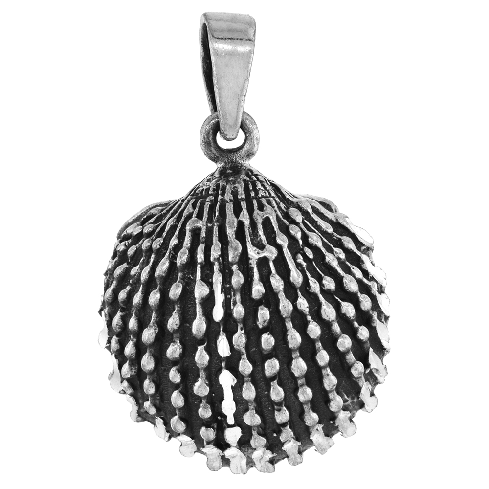 1 INCH STERLING SILVER CLAMSHELL PENDANT DIAMOND-CUT OXIDIZED FINISH NO CHAIN (NO CHAIN)