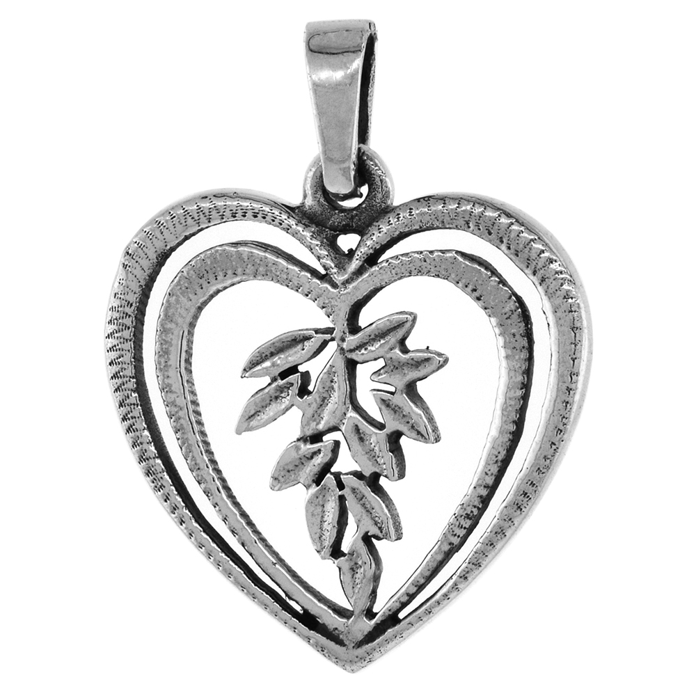 7/8 inch Sterling Silver Double Open Heart Pendant for Women Diamond-Cut Oxidized finish NO Chain