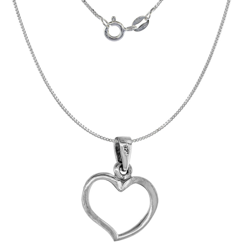 Tiny 5/8 inch Sterling Silver Cut-out Heart Pendant for Women Diamond-Cut Oxidized finish NO Chain