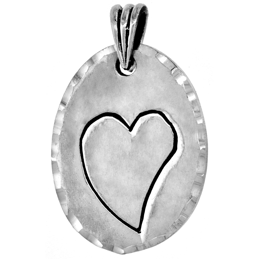 1 INCH STERLING SILVER DISK WITH ENGRAVED HEART FOR WOMEN DIAMOND-CUT OXIDIZED FINISH NO CHAIN (NO CHAIN)