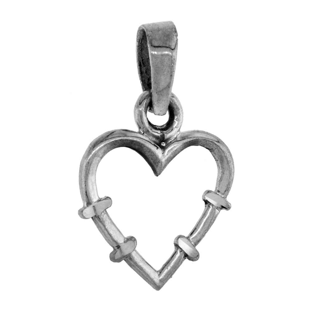 Tiny 5/8 inch Sterling Silver Heart with 4 Notches Pendant for Women Diamond-Cut Oxidized finish NO Chain