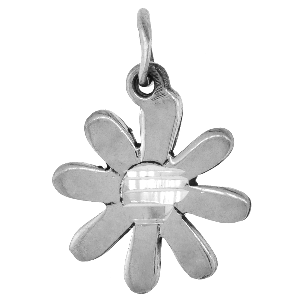 Tiny 5/8 inch Sterling Silver Daisy Flower Necklace for Women for Women Diamond-Cut Oxidized finish available with or without chain