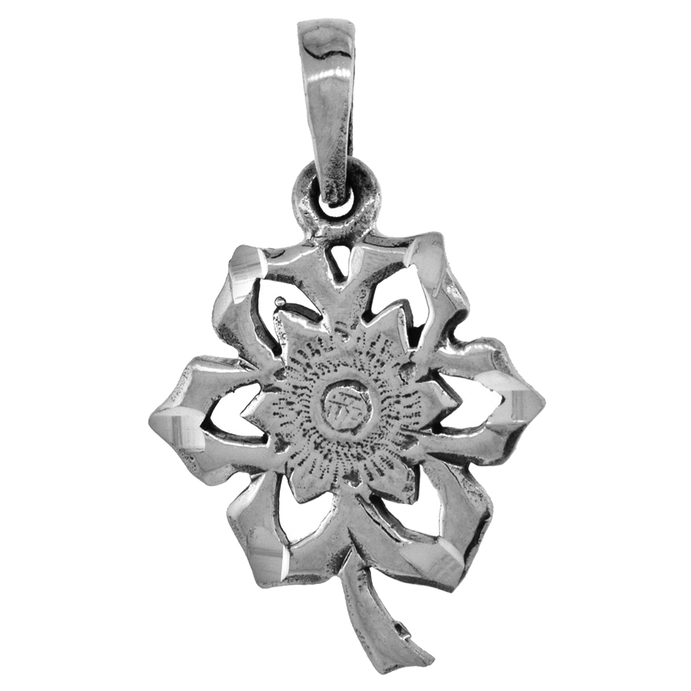 7/8 inch Sterling Silver Flower Pendant for Women Diamond-Cut Oxidized finish NO Chain