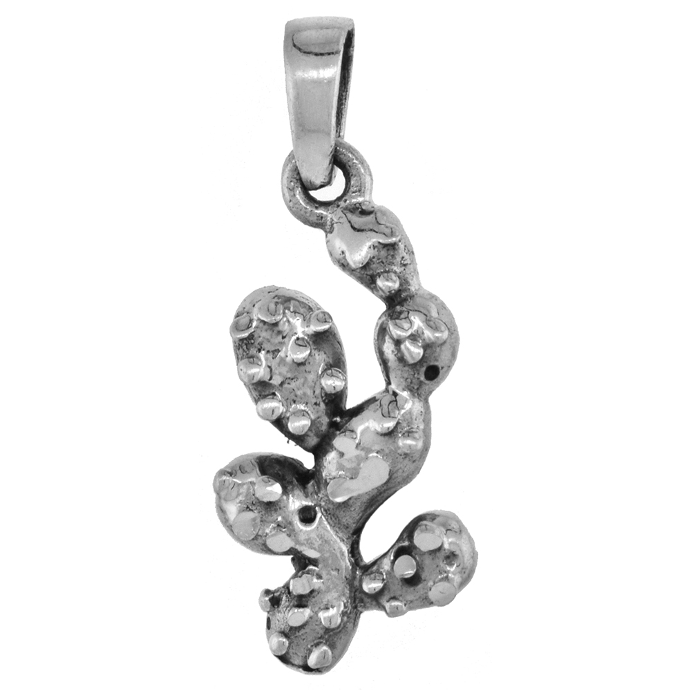 7/8 inch Sterling Silver Bunny Ears Cactus Necklace Diamond-Cut Oxidized finish available with or without chain