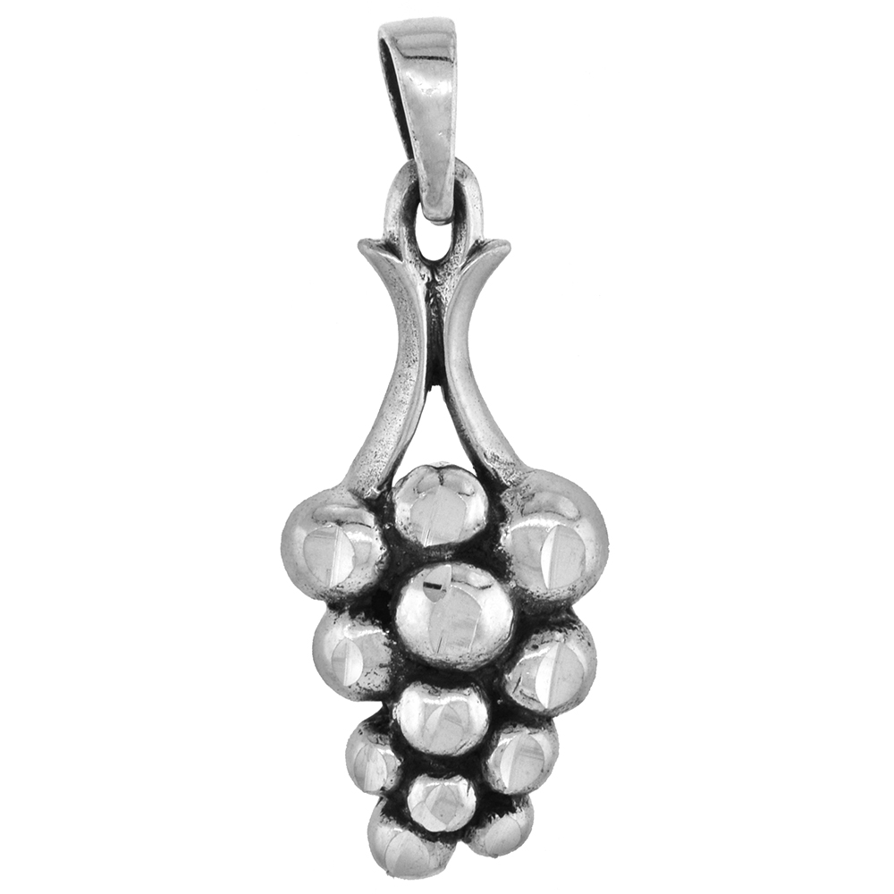 1 INCH STERLING SILVER GRAPE CLUSTER PENDANT DIAMOND-CUT OXIDIZED FINISH NO CHAIN (NO CHAIN)